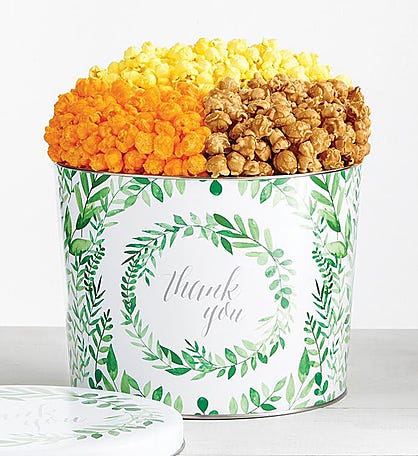 Green Floral Thank You 2 Gallon Popcorn Tin